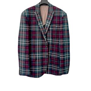 NWT OOBE Brand Green and Red ‘Peak Lapel Plaid Blazer’ in “Ivy Plaid”, Size 48R